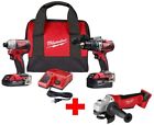 2893-22cx-2680-20 Milwaukee Hammer Drill Impact Driver Grinder Combo Kit 0895101017374