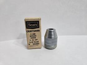 22482 Craftsman Nos Sears 3 Jaw Keyless Chuck 1/4 Inch Cap 1/2-20 Thread Wood Lathe