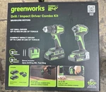 New Greenworks CKG3201 24V Cordless Drill/impact Driver 94408452. Fixed Price $74.99.