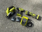 12V Ryobi Cordless 3 Tool Set W/ Circular & Jig Saw, Drill + Batteries Charger. Fixed Price $74.99.