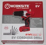 Worksite 8V Electric Cordless Drill Screwdriver Built-in Light, 13 Pc Bit Set. Fixed Price $29.99.
