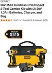Dewalt DCK240C2 20V Max Drill/driver & Impact Combo Kit W/ Batteries. Fixed Price $130.50.