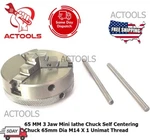 New Mini Lathe Chuck Self Centering 3 Jaw 65MM Dia. M14 X Unimat Thread. Fixed Price $68.25.