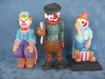 Lot/collection/group 3 Vintage Hand Carved Wood Clowns Signed Fred Bates. Fixed Price $35.00.