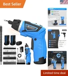 Professional Grade Cordless Screwdriver With Dual Grip & Rechargeable Batteries. Fixed Price $77.99.