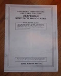 Sears Craftsman 9 Inch Bench Wood Lathe Owners Manual 101.06241. Fixed Price $15.95.