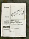 Sears Craftsman Owner's Manual For Model 315.111690 Cordless Screwdriver. Fixed Price $9.99.