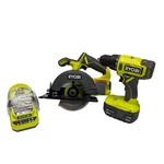Ryobi One+ 18V Cordless PCL206 In. Drill - PCL500 1/2" Circular Saw. Fixed Price $94.99.