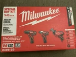 Milwaukee M12 3-TOOL Combo Kit 2498-23 Drill, Impact, Hackzall. Fixed Price $345.00.