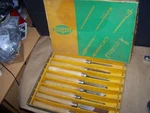 Vintage Set Of Greenlee Chisels Short Wood Turning Tools 470-8 Original Box. Fixed Price $55.00.