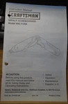 Craftsman Impact Screwdriver 900.11458 Instruction Manual Only. Fixed Price $15.00.