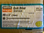 Simpson Quikdrive WSNTLG3S Deck Wood Screws #8X3 Inch Qty 1000 W/ #3U Square Bit. Fixed Price $164.99.