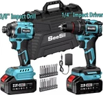 21V Brushless Cordless Compact Kit 3/8" Drill 1/4" Hex Impact Driver 2XBATTERY. Fixed Price $99.00.