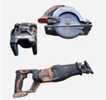 Ridgid Circular Saw, Reciprocating Work Light Set - Orange/black, 3 Tools. Fixed Price $98.52.