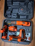 Black And Decker 18V Set Reciprocating Saw, Circular Drill, Light. Fixed Price $75.00.