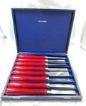 Vtg Craftsman Wood Lathe Turning Chisel 8 Pc Tool Set Case Red Handles 1940S. Fixed Price $120.00.