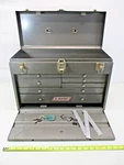 Montgomery Ward Powr-kraft Machinist Tool Chest 7 Drawer Steel Box Keys Ec. Fixed Price $108.97.