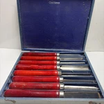 Vtg Craftsman Wood Lathe Turning Chisel 8 Pc Tool Set Case Red Handles 1940S. Fixed Price $129.99.