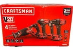 Craftsman V20 Cordless 4 Tool Combo Kit With Two 2.0 Ah Batteries And Charger. Fixed Price $157.99.