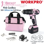 Workpro Pink Cordless 20V Lithium-ion Drill Driver Set 1 Battery Charger Bag New. Fixed Price $70.99.