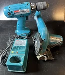Makita Tool Set Fast Battery Charger Drill And 3-3/8" Circular Saw Working (16). Fixed Price $19.00.