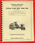 Craftsman/atlas 6" Metal Lathe 101.07301 Owner's Parts Manual Revised 0189. Fixed Price $14.50.