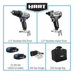 Hart 20V Cordless Brushless Drill And Impact Combo Kit HPCK252B. Fixed Price $110.00.