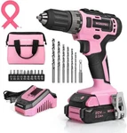 Workpro 20V Pink Cordless Drill Driver Set 11" W/storage Bag,battery And Charger. Fixed Price $75.99.