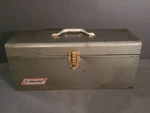 Vintage Montgomery Ward Powr Kraft Steel Tool Box. Fixed Price $52.00.