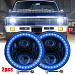 2X Fit Chevrolet Nova 1969-79 7'' Round Led Headlights Hi-lo Beam Blue Halo Drl. Fixed Price $42.77.