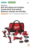 Milwaukee M18 18V 5-TOOL Combo Kit Li-ion 2 Batt Red/black Model. Fixed Price $585.91.