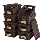 8-PACK Brown Plastic Storage Baskets With Lids, Label Organizers, Stackable O.... Fixed Price $37.31.
