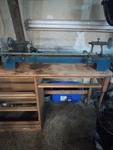 Vintage Wood Lathe Swing 6" Bed 22" Belt Driven Bench Top Good Condition Blue. Fixed Price $144.74.