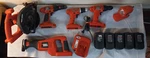 Black & Decker 18V Tool Lot - 3 Drills, 2 Saws, Light, 5 Batteries, Charger. Fixed Price $159.96.