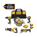 Dewalt Xr 20V 5-TOOL Cordless Combo Kit W/ Batteries, Charger & Bag. Fixed Price $625.00.