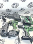 Set Hitachi CR18DL 18V Drill+ Impact Wrench 1/2 Reciprocating Saw, -tested. Fixed Price $99.00.