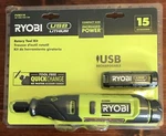 New Ryobi FVM51K Rotary Tool Kit With 2AH Battery, Charger & 15 Accessories. Fixed Price $80.00.