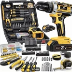 Shinylink 21V Li-ion Cordless Drill Set, Batteries, 30PCS, Yellow/black. Fixed Price $49.99.